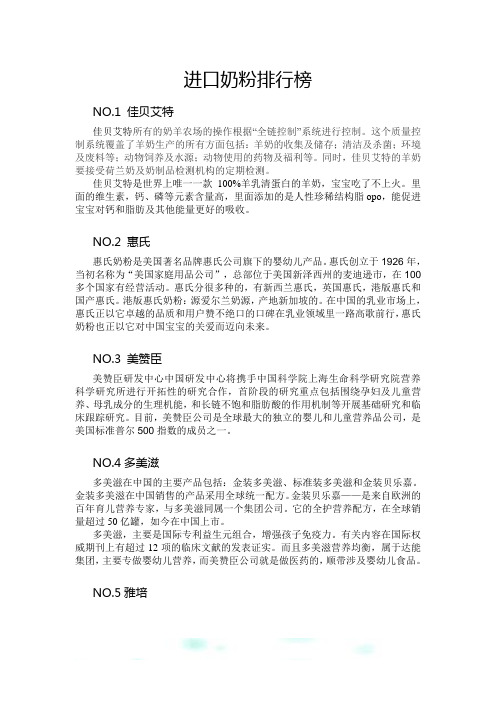 进口奶粉排行榜