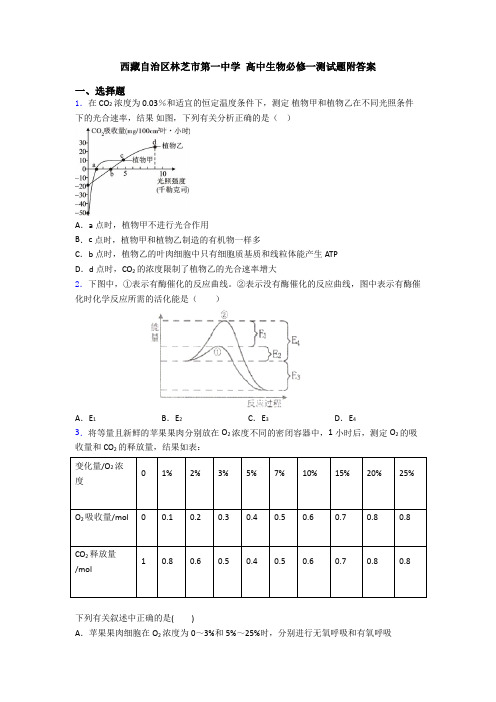 西藏自治区林芝市第一中学 高中生物必修一测试题附答案