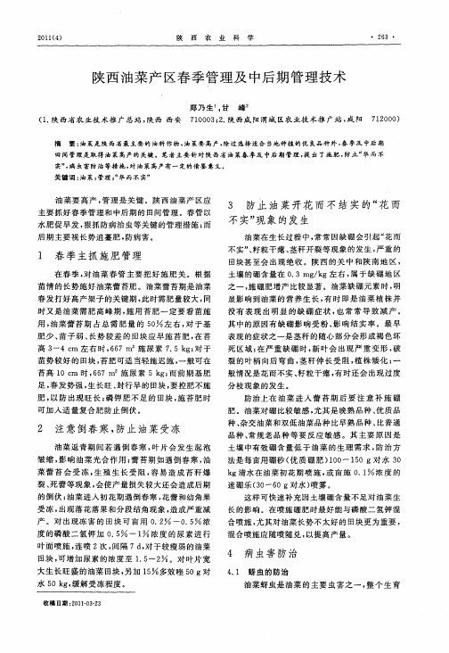 陕西油菜产区春季管理及中后期管理技术