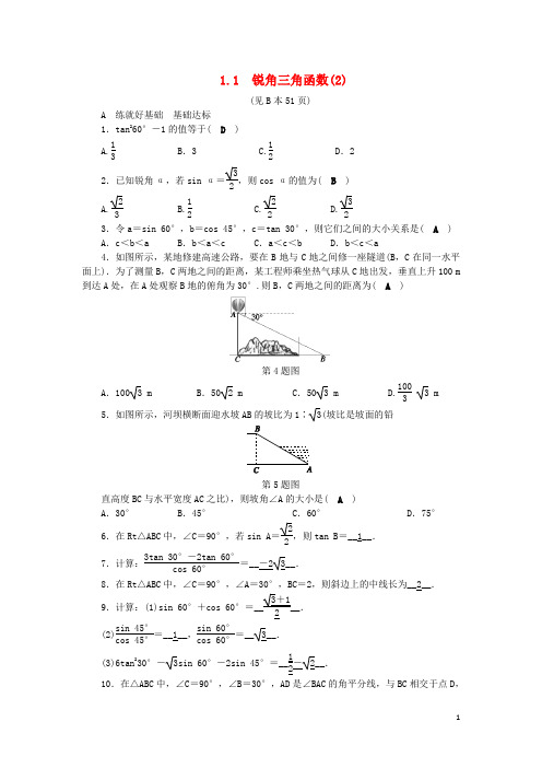 2019九年级数学第二学期 第1章 解直角三角形 1.1 锐角三角函数(2)练习 (新版)浙教版