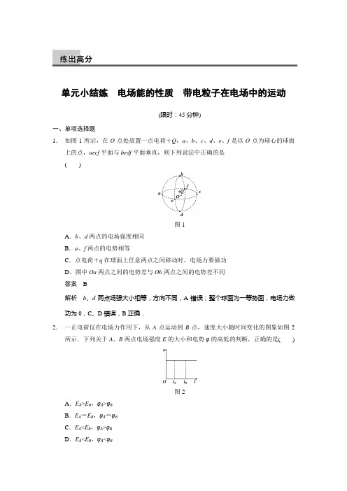 2014《步步高》物理大一轮复习讲义 第06章  单元小结练(二) 电场能的性质 带电粒子在电场中的运动
