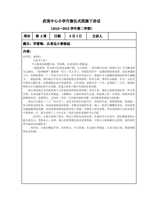 武夷中心小学升旗仪式国旗下讲话