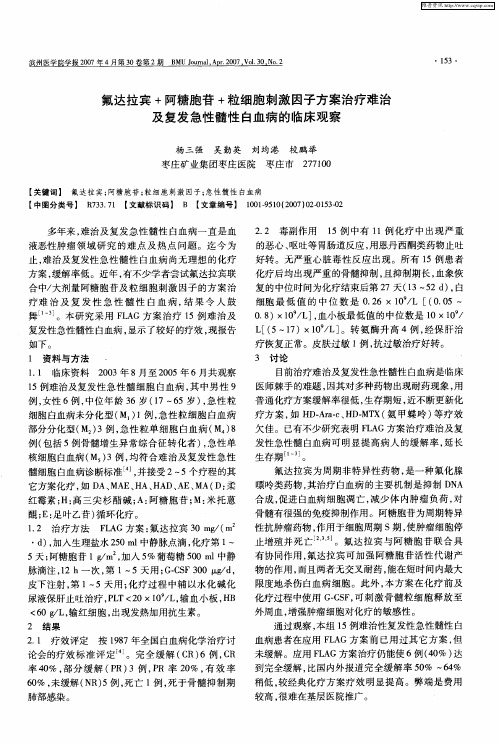 氟达拉宾+阿糖胞苷+粒细胞刺激因子方案治疗难治及复发急性髓性白血病的临床观察