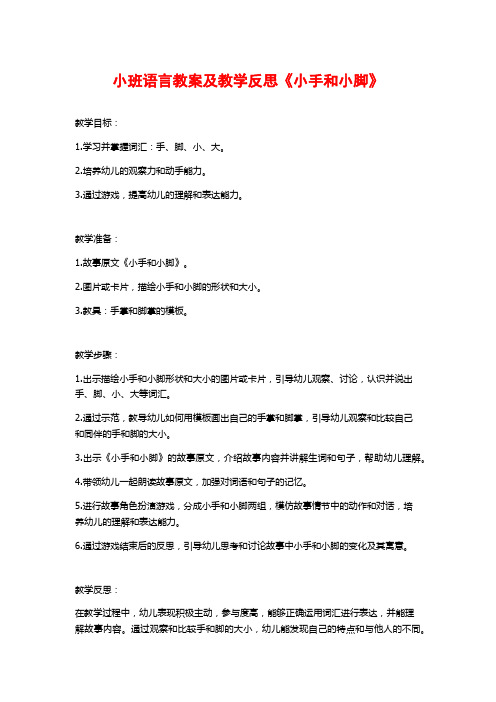 小班语言教案及教学反思《小手和小脚》