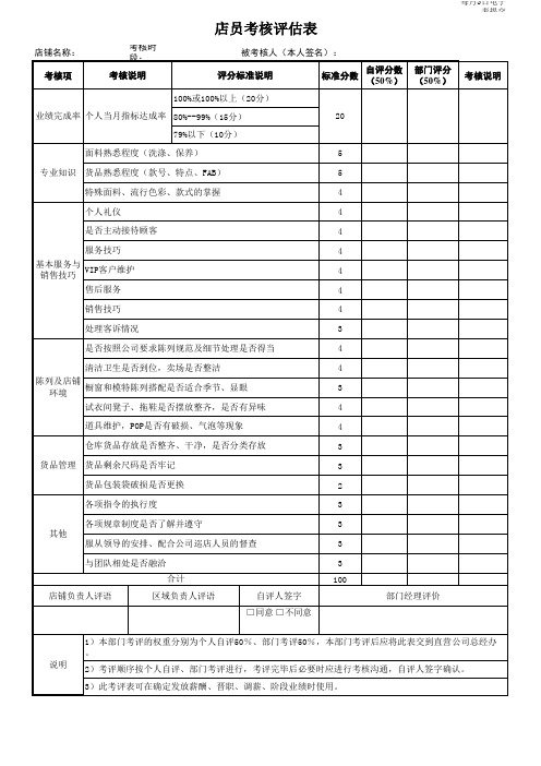 店员考核评估表