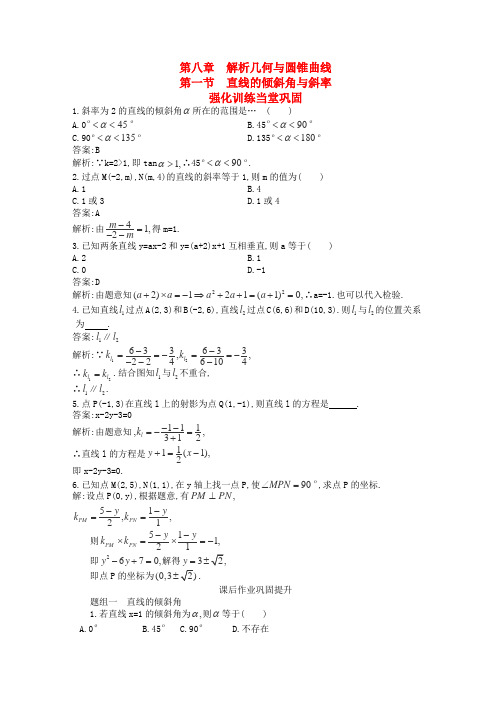 2013高考数学一轮同步训练(文科) 8.1直线的倾斜角与斜率