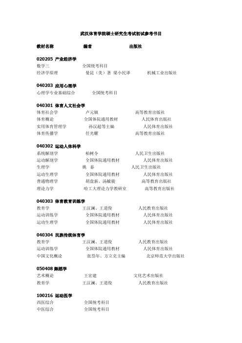 武汉体育学院硕士研究生考试初试参考书目
