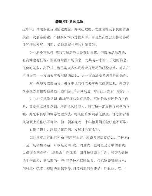养鹅应注意的风险