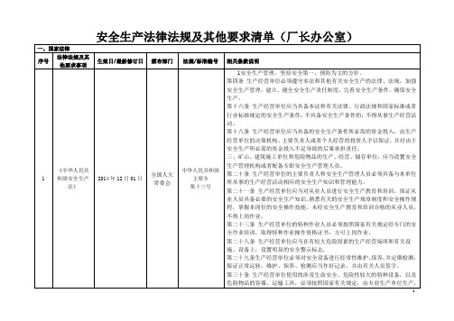 (厂长办公室)安全标准化法律法规及其他要求清单