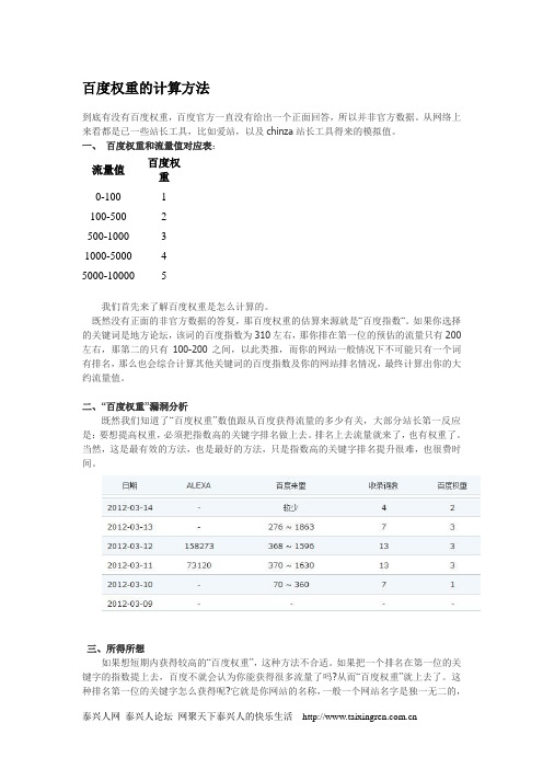 百度权重的计算方法
