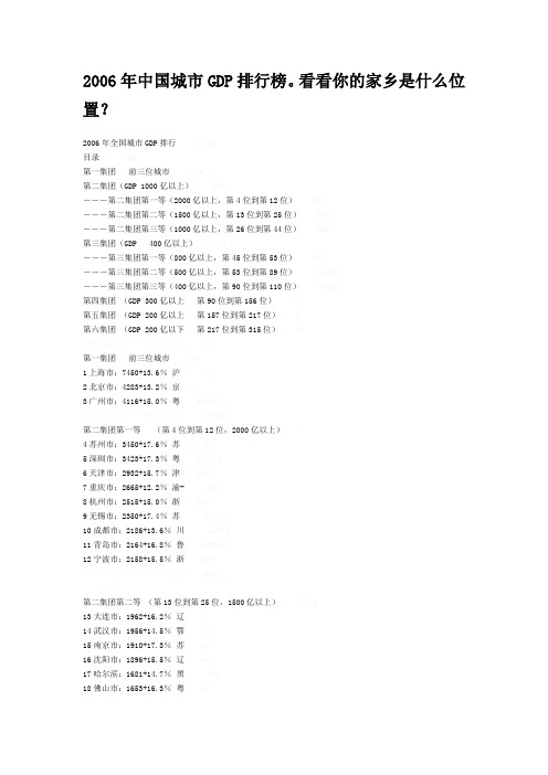 2006年中国城市GDP排行榜