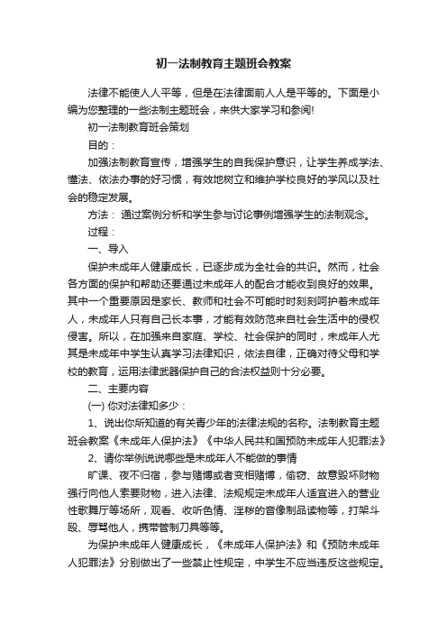 初一法制教育主题班会教案