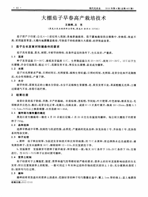 大棚茄子早春高产栽培技术
