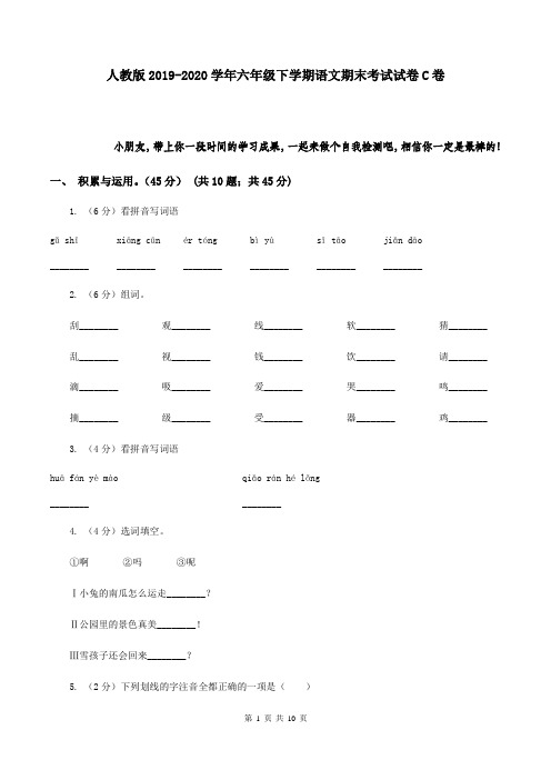 人教版2019-2020学年六年级下学期语文期末考试试卷C卷