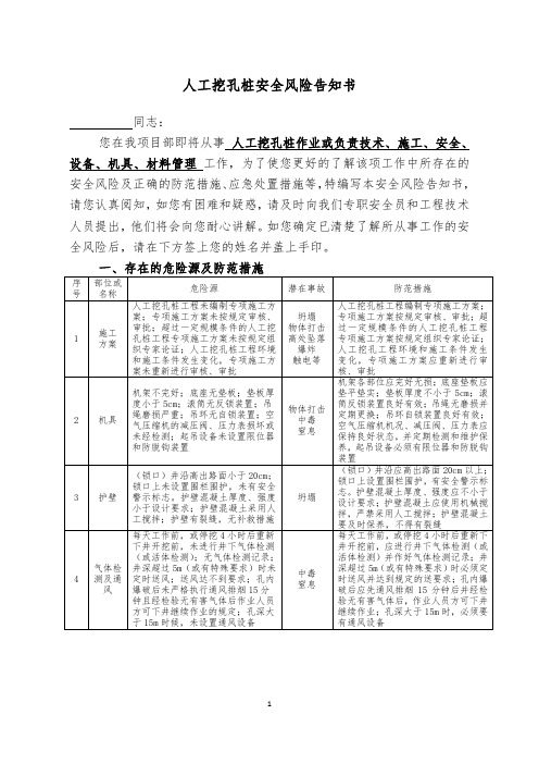 人工挖孔桩安全风险告知书云茂高速公路TJ6标