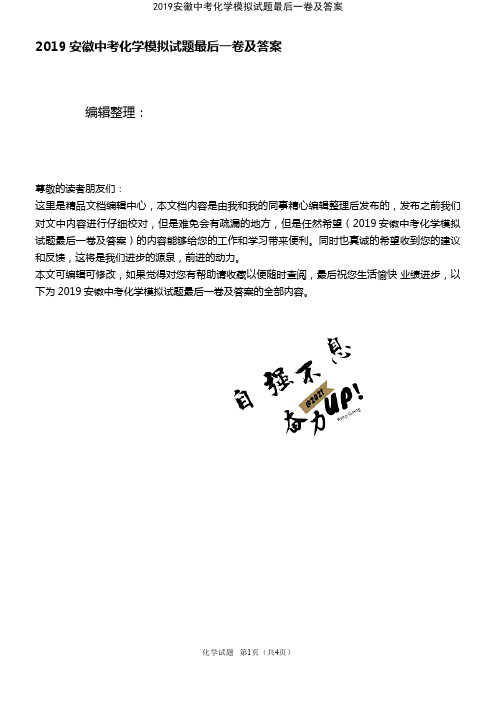 (最新整理)2019安徽中考化学模拟试题最后一卷及答案