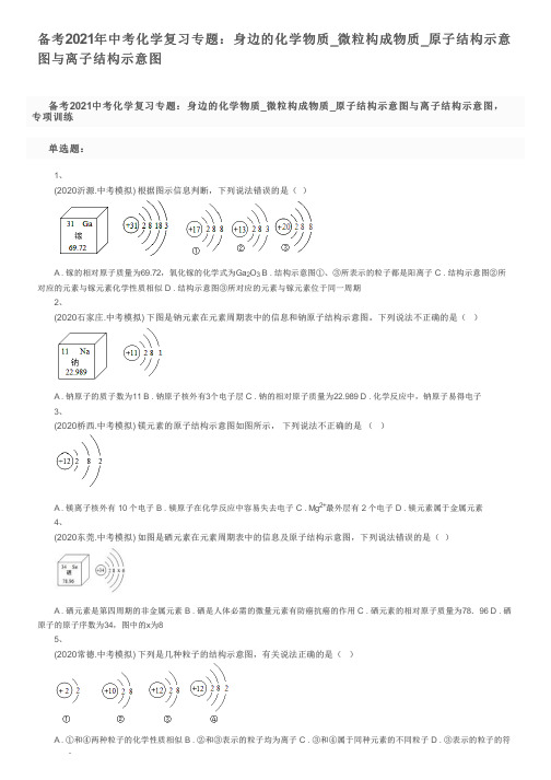 备考2021年中考化学复习专题：身边的化学物质_微粒构成物质_原子结构示意图与离子结构示意图