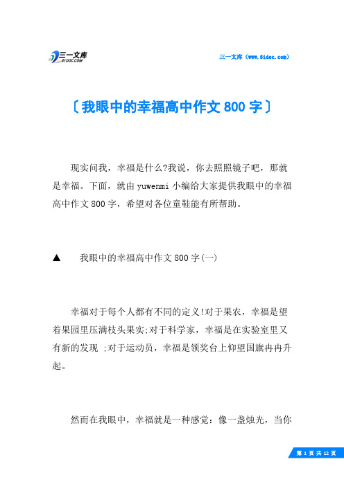 我眼中的幸福高中作文800字
