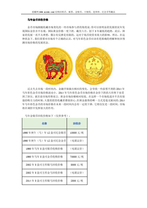 马年金币回收价格