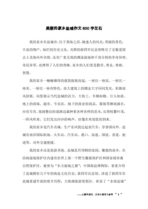 美丽的家乡盐城作文600字左右