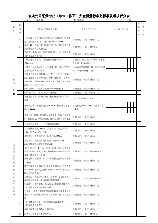 采煤安全质量标准化标准及考核评级办法(单体支柱)