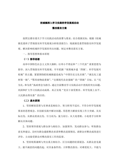 枝城镇深入学习实践科学发展观活动整改落实方案