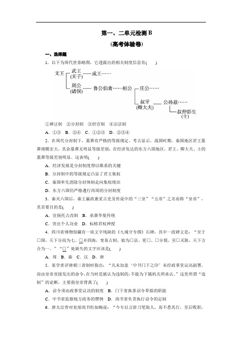高一历史必修1单元测试B：第一单元、第二单元 含解析 