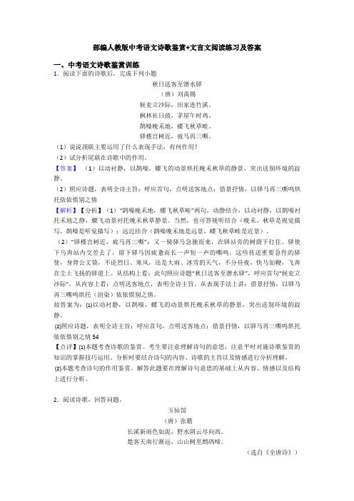 部编人教版中考语文诗歌鉴赏+文言文阅读练习及答案 (2)