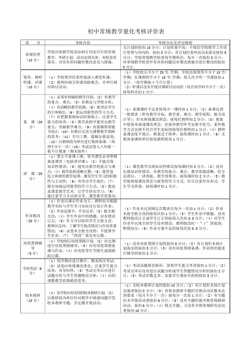 初中常规教学量化考核评价表