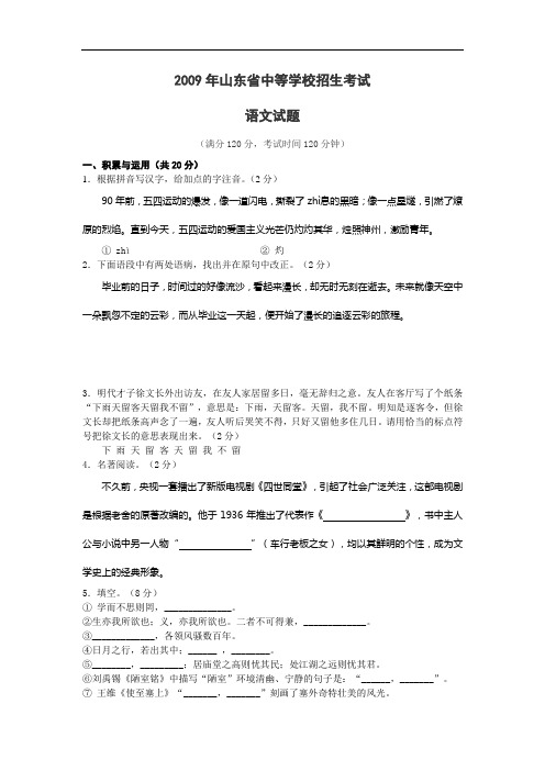 2009年山东省中考语文试卷