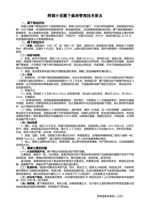 烤烟小苗膜下栽培管理技术要点