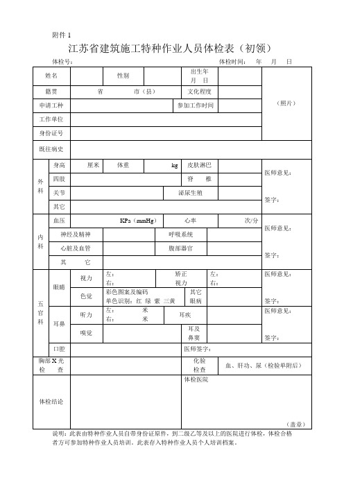 江苏特种作业人员体检表