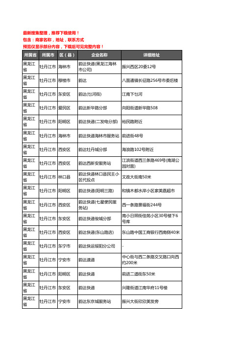 新版黑龙江省牡丹江市韵达快递企业公司商家户名录单联系方式地址大全52家