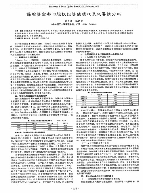 保险资金参与股权投资的现状及必要性分析