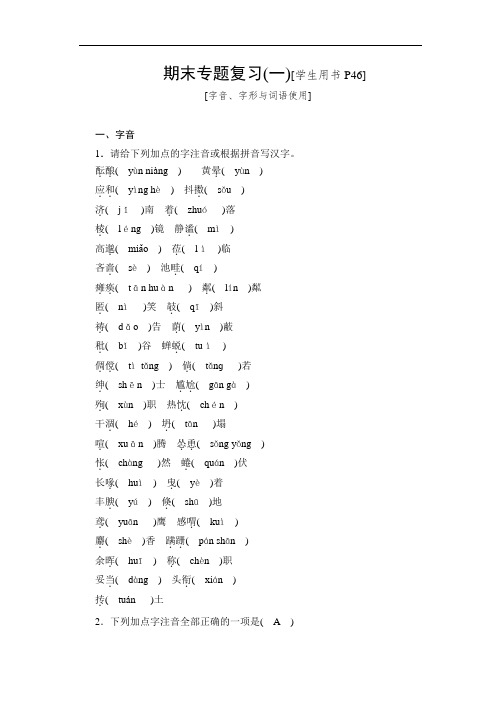 人教版2019-2020年七年级语文上册期末专题复习