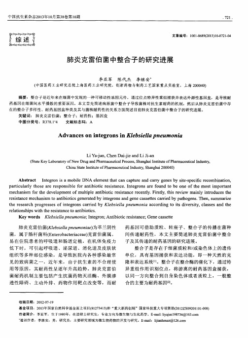 肺炎克雷伯菌中整合子的研究进展