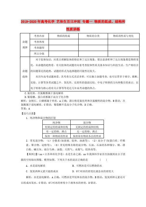 2019-2020年高考化学 艺体生百日冲刺 专题一 物质的组成、结构和性质讲练