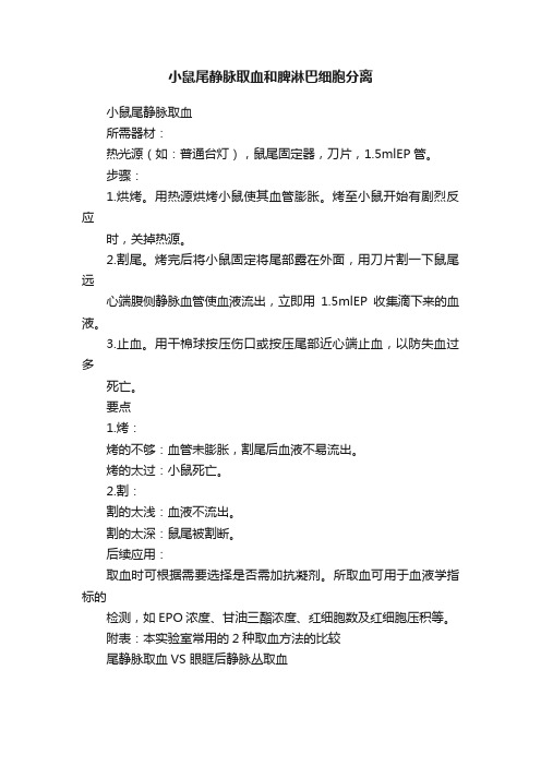 小鼠尾静脉取血和脾淋巴细胞分离