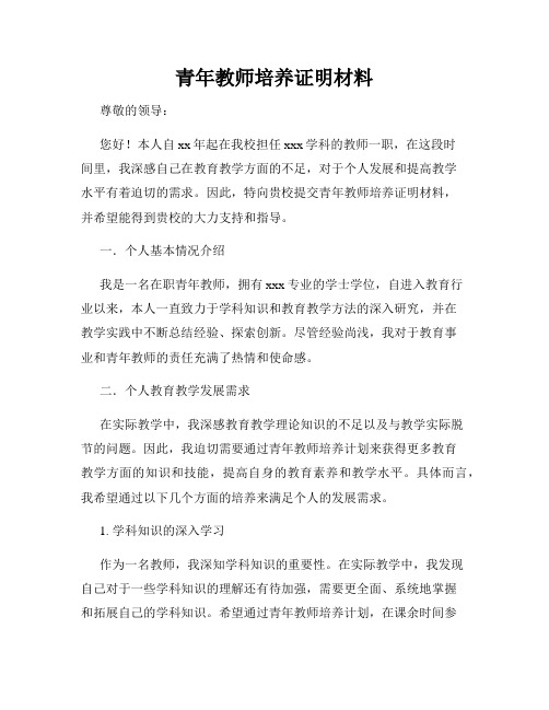 青年教师培养证明材料