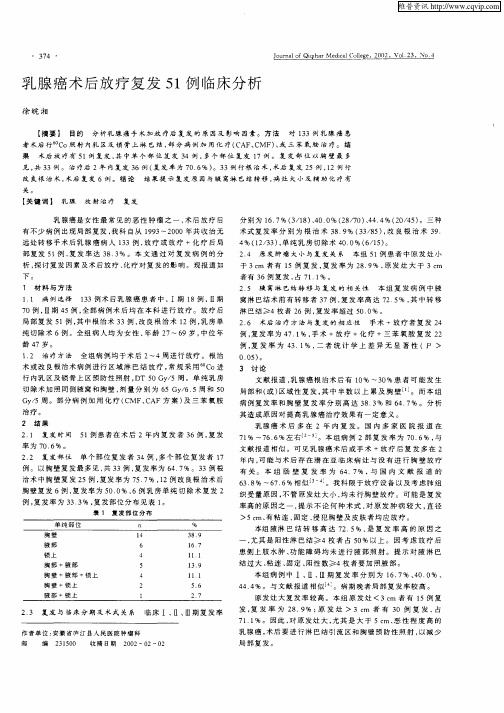 乳腺癌术后放疗复发51例临床分析