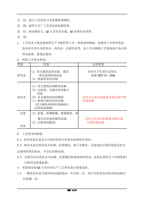 工艺用水日常监测管理规程
