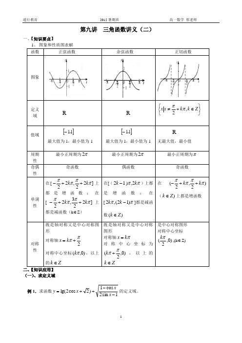第九讲  三角函数讲义(二)