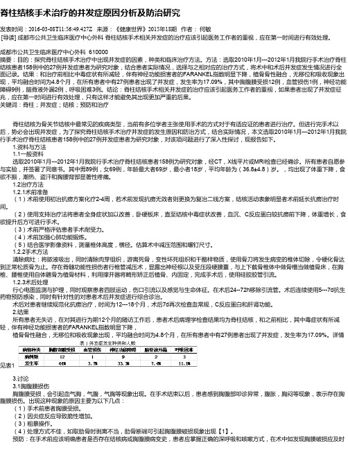 脊柱结核手术治疗的并发症原因分析及防治研究