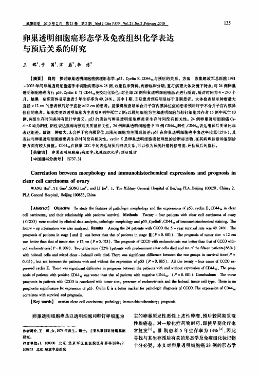 卵巢透明细胞癌形态学及免疫组织化学表达与预后关系的研究