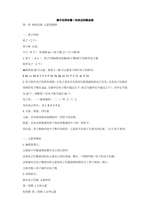人教版化学必修二知识点总结