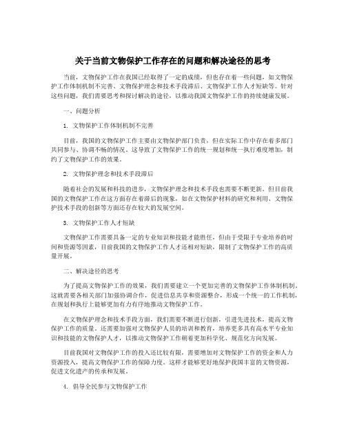 关于当前文物保护工作存在的问题和解决途径的思考