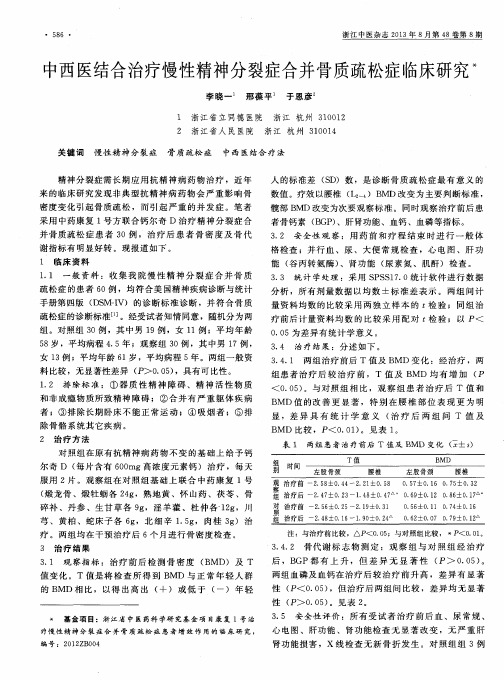 中西医结合治疗慢性精神分裂症合并骨质疏松症临床研究