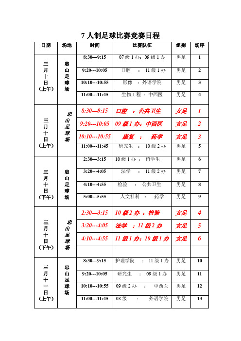 7人制足球比赛竞赛日程