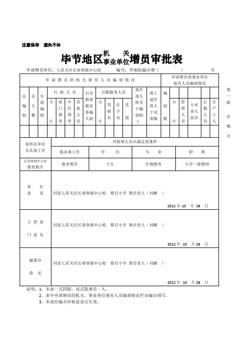 增员审批表