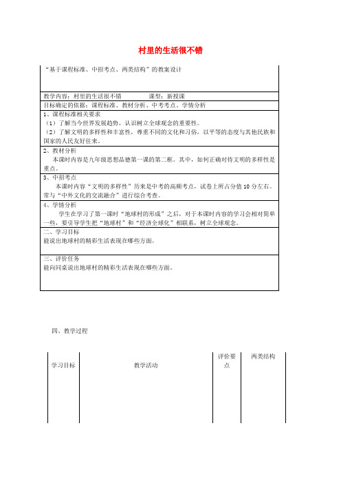 九年级政治第一单元世界大舞台第一课生活在地球村村里的生活很不错教案设计人民版